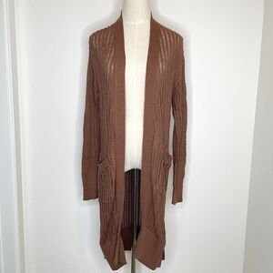 Alp N Rock Duster Cardigan Sweater Open Front Brown Womens Small Pockets